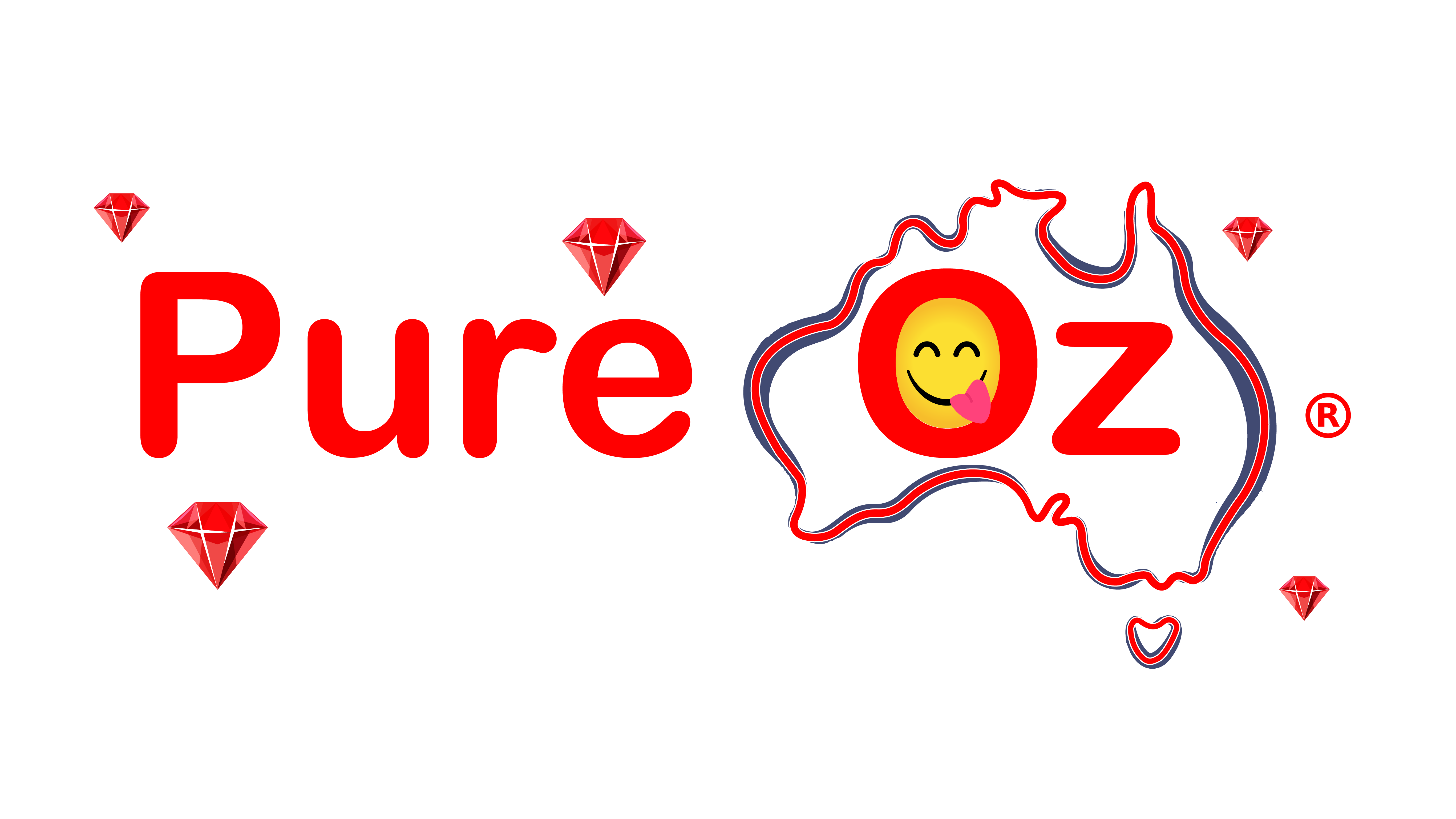Logo of Pure Oz with a smiley face and map of Australia on a white background