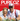 Promotional image for Pure Oz natural alkaline water with a family holding bottles against a red background.